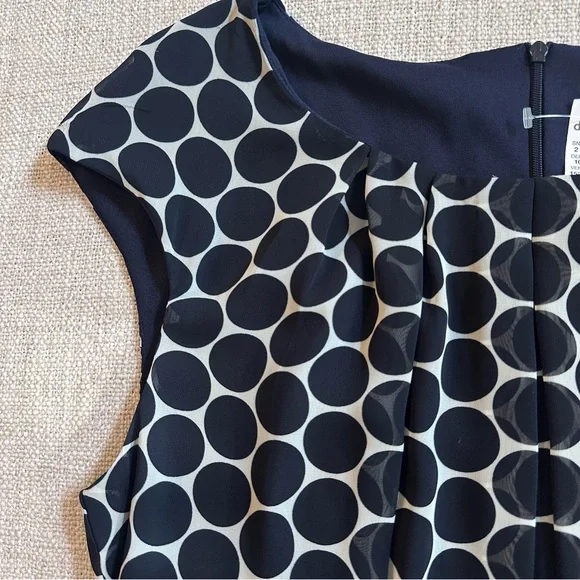 New DRESSBARN Navy White Midi Dress Circle Professional Church Timeless Women 12 - Picture 4 of 15